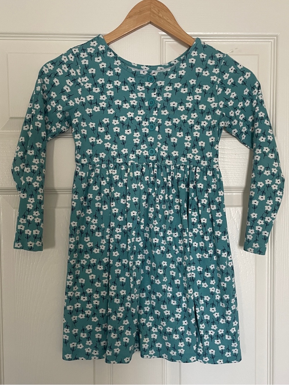 🩵 Hannah Andersson Teal Floral Long-Sleeve Casual Play Dress 🩵
